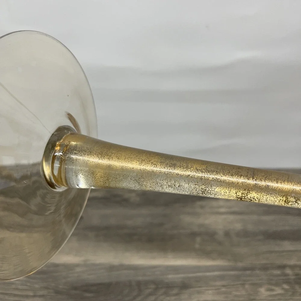 Hand Blown Glass Tall Pedestal Globe Vase‎ Gold Fleck Stem Amber 19 inch Decor